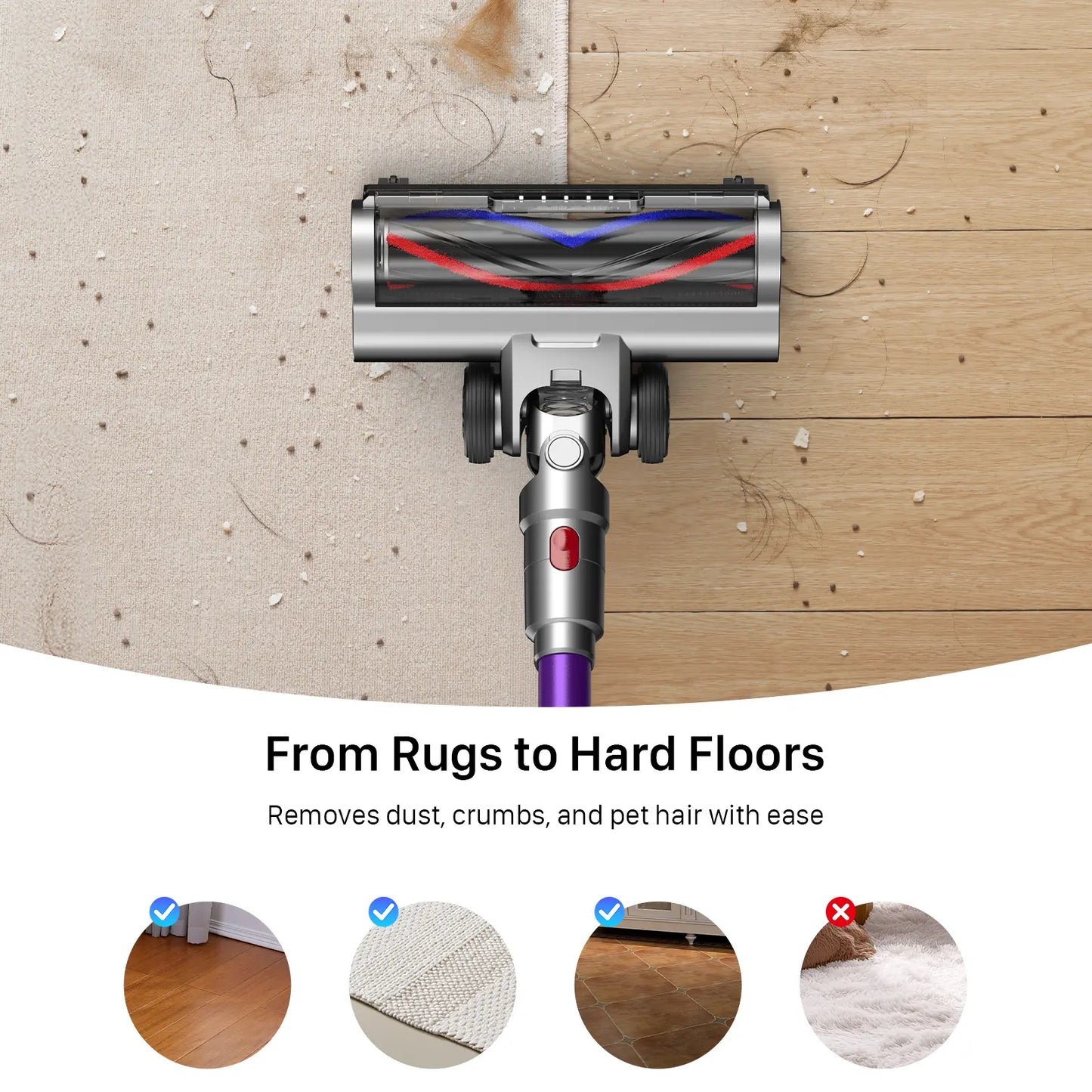 CUZMOK Cordless Vacuum,180W Strong Suction,45-Min Runtime,Self-Standing Stick Vac with HEPA,Anti-Tangle Brush & LED,Lightweight Detachable for Carpet,Floor,Pet Hair,Car #Summervibes